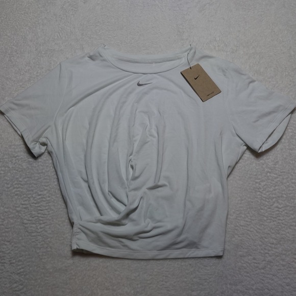 Nike Tops - Little Stain Nike Training Top Women L White Dri-FIT Twist Front Cropped